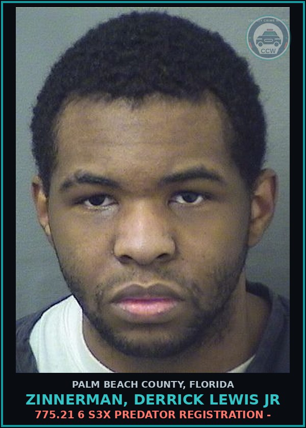 Booking mugshot of ZINNERMAN, DERRICK LEWIS Jr in Palm Beach County