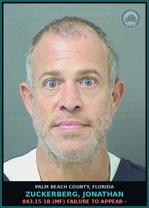 Booking mugshot of ZUCKERBERG, JONATHAN in Palm Beach County