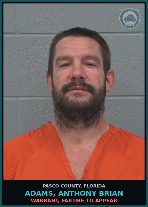Booking mugshot of ADAMS, ANTHONY BRIAN in Pasco County