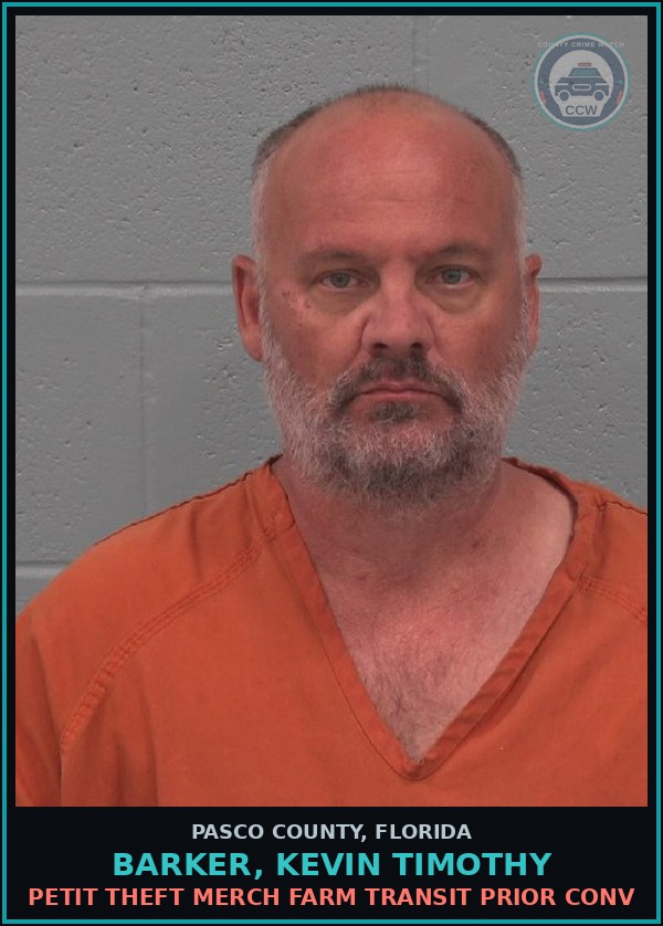 Booking mugshot of BARKER, KEVIN TIMOTHY in Pasco County
