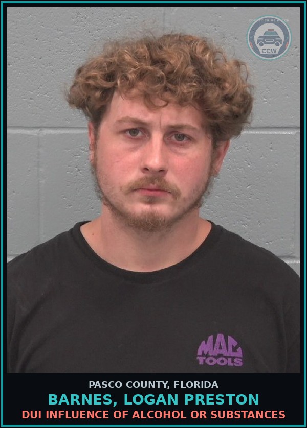 Booking mugshot of BARNES, LOGAN PRESTON in Pasco County