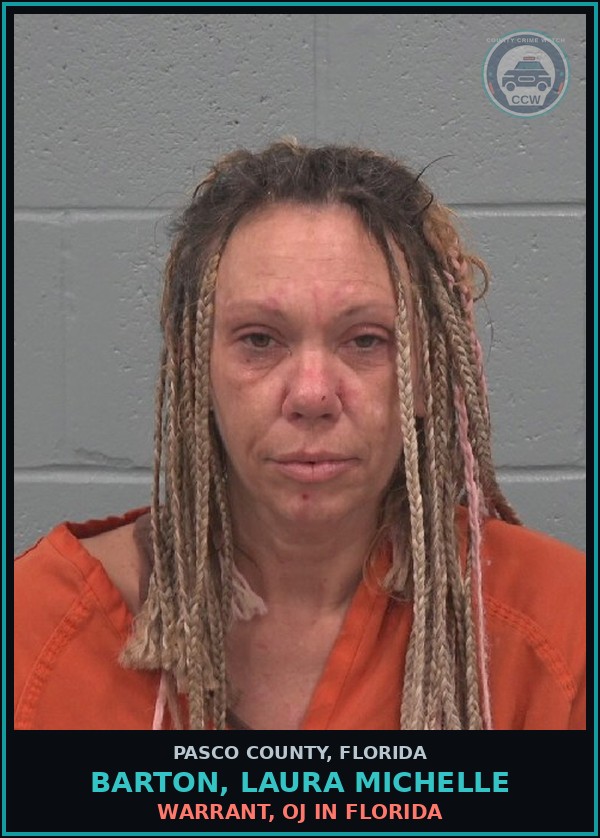 Booking mugshot of BARTON, LAURA MICHELLE in Pasco County
