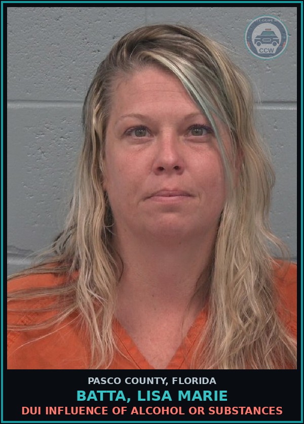 Booking mugshot of BATTA, LISA MARIE in Pasco County