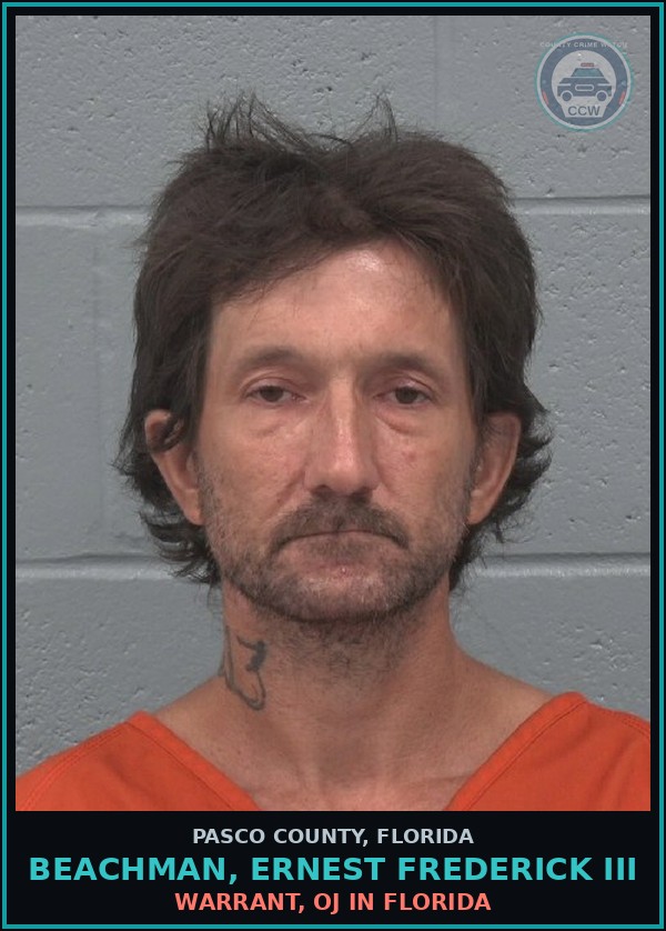 Booking mugshot of BEACHMAN, ERNEST FREDERICK III in Pasco County