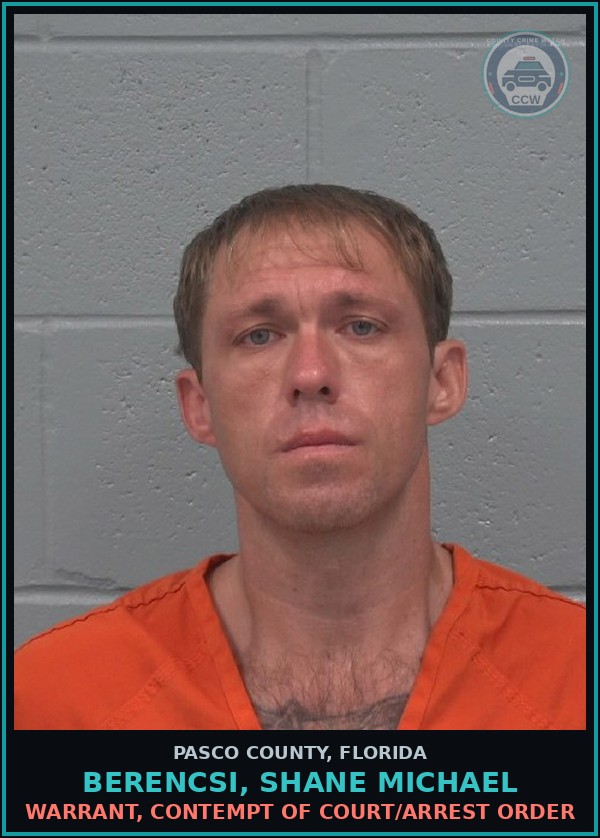 Booking mugshot of BERENCSI, SHANE MICHAEL in Pasco County