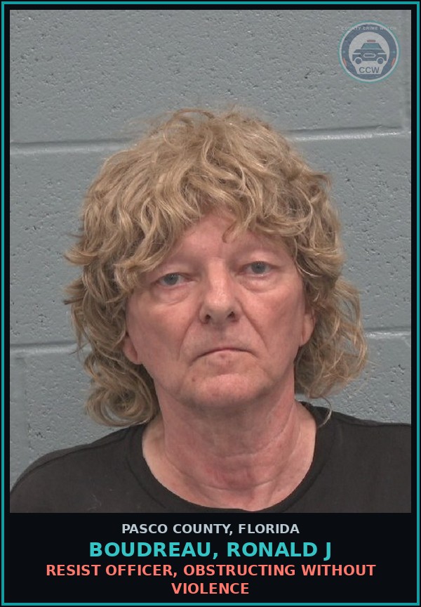Booking mugshot of BOUDREAU, RONALD J in Pasco County