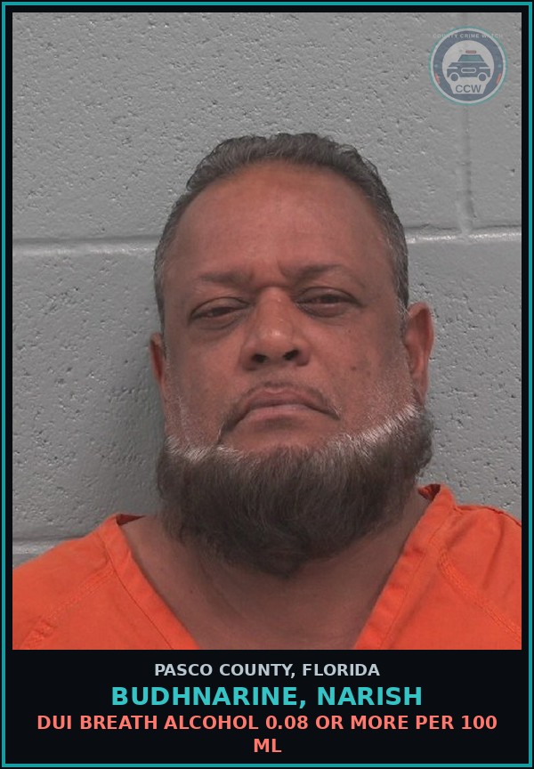 Booking mugshot of BUDHNARINE, NARISH in Pasco County
