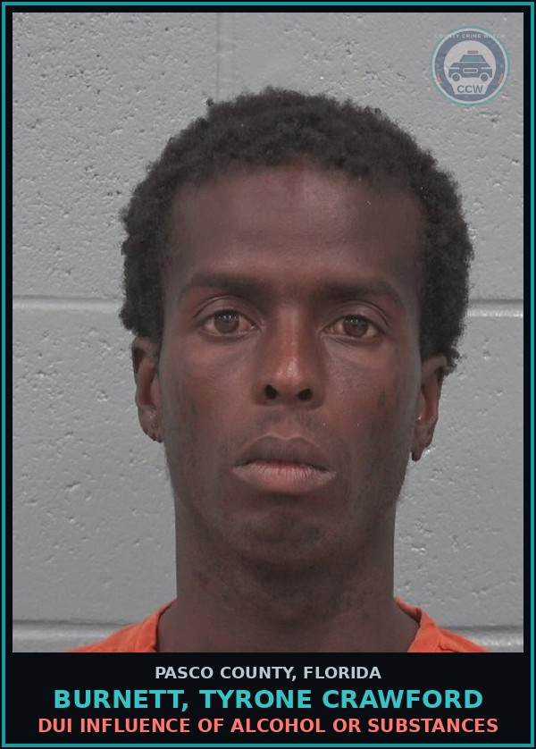 Booking mugshot of BURNETT, TYRONE CRAWFORD in Pasco County