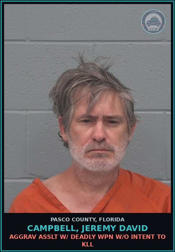 Booking mugshot of CAMPBELL, JEREMY DAVID in Pasco County