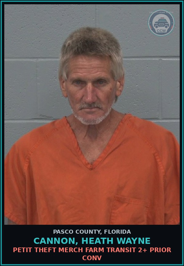Booking mugshot of CANNON, HEATH WAYNE in Pasco County