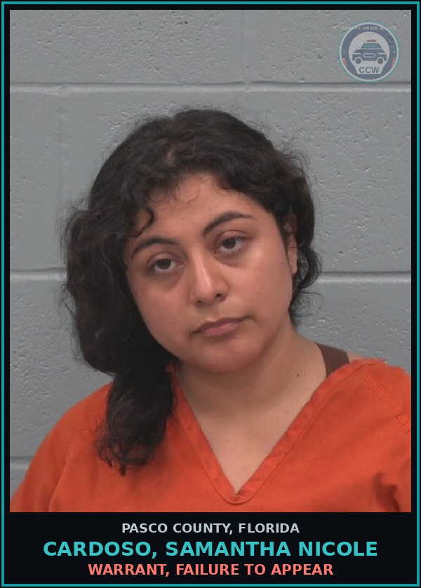 Booking mugshot of CARDOSO, SAMANTHA NICOLE in Pasco County