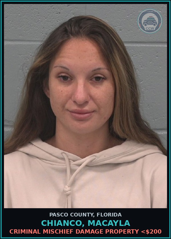 Booking mugshot of CHIANCO, MACAYLA in Pasco County