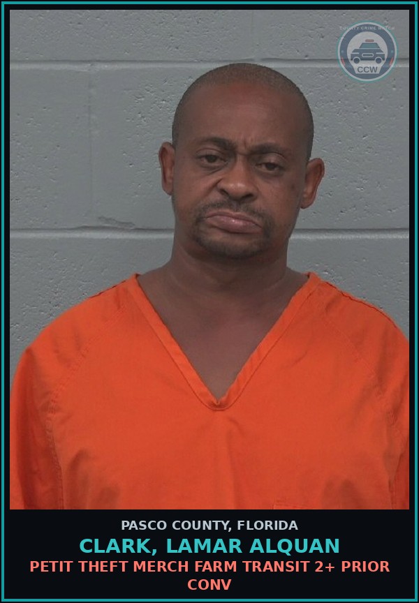 Booking mugshot of CLARK, LAMAR ALQUAN in Pasco County