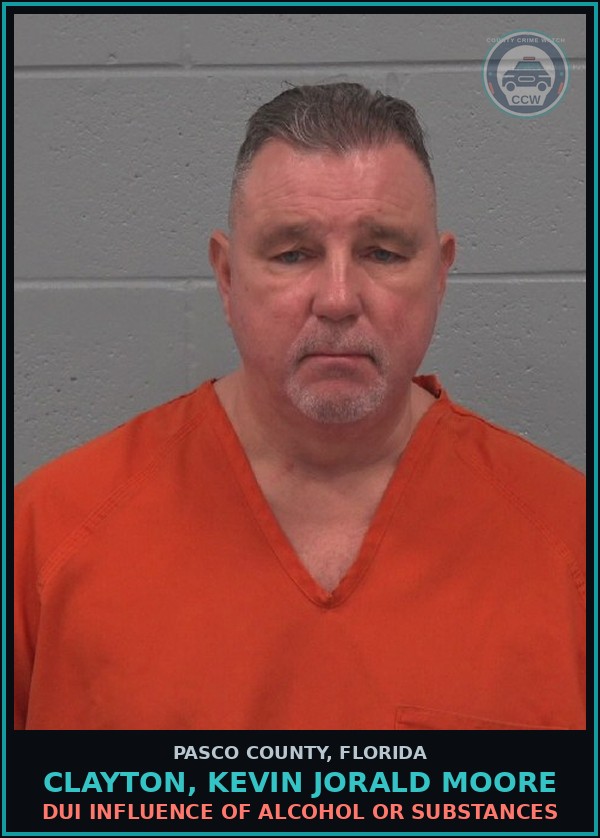 Booking mugshot of CLAYTON, KEVIN JORALD MOORE in Pasco County