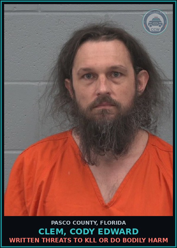 Booking mugshot of CLEM, CODY EDWARD in Pasco County