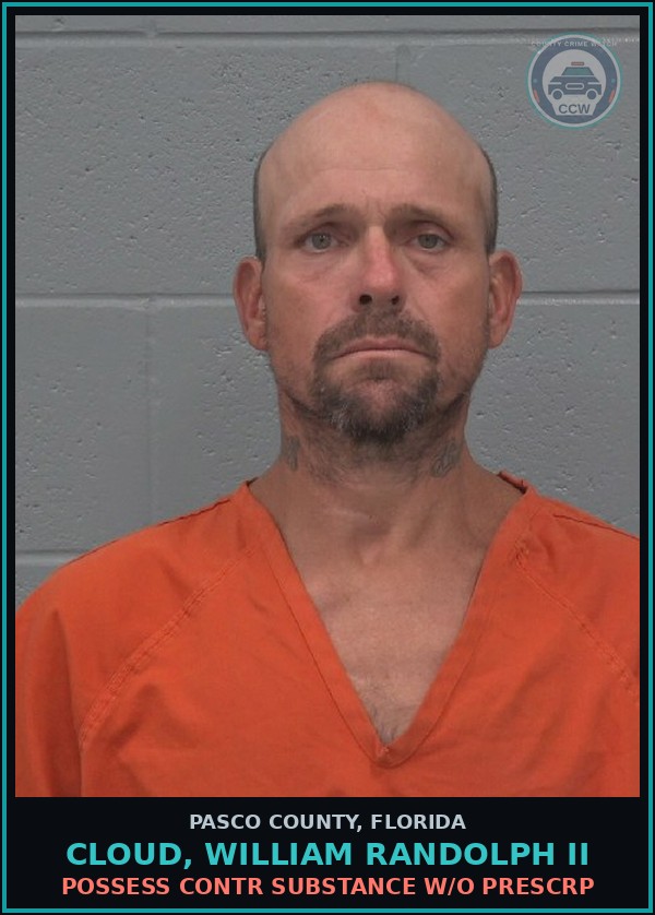 Booking mugshot of CLOUD, WILLIAM RANDOLPH II in Pasco County