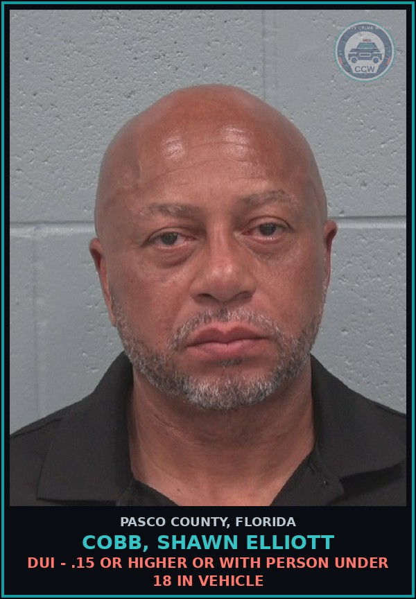 Booking mugshot of COBB, SHAWN ELLIOTT in Pasco County