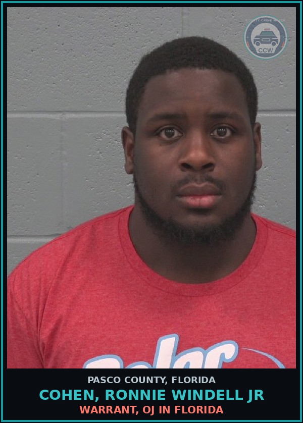 Booking mugshot of COHEN, RONNIE WINDELL JR in Pasco County