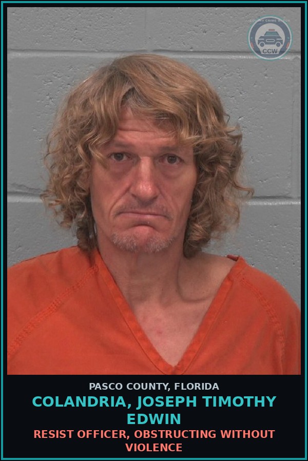 Booking mugshot of COLANDRIA, JOSEPH TIMOTHY EDWIN in Pasco County