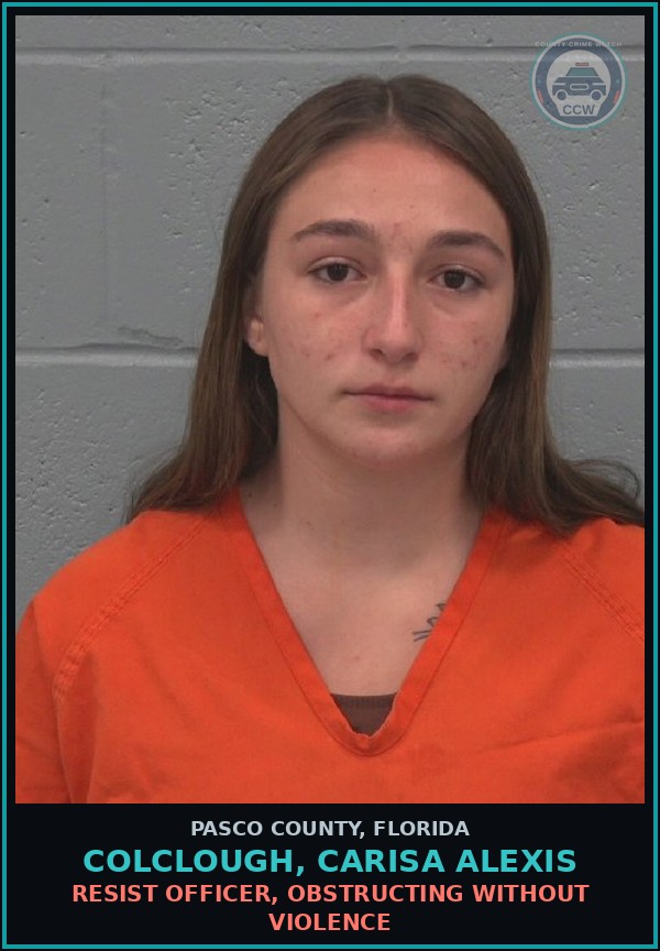 Booking mugshot of COLCLOUGH, CARISA ALEXIS in Pasco County