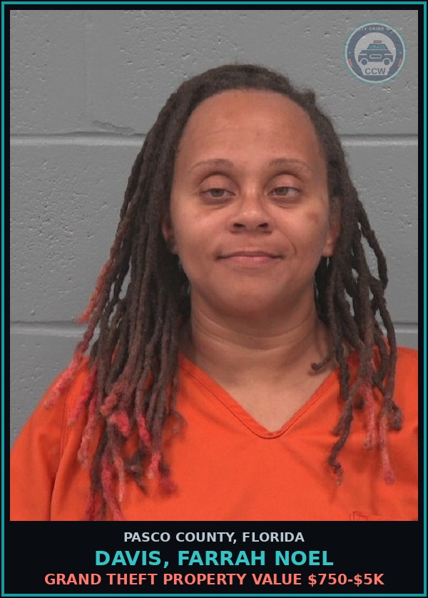 Booking mugshot of DAVIS, FARRAH NOEL in Pasco County