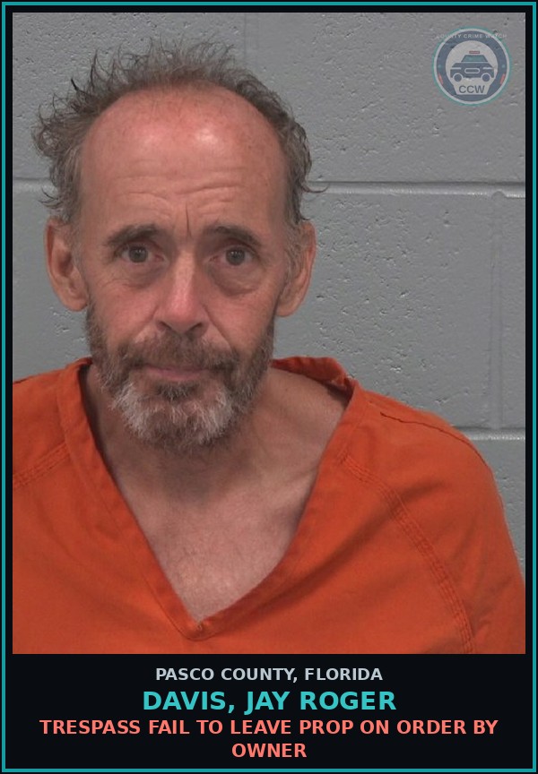 Booking mugshot of DAVIS, JAY ROGER in Pasco County