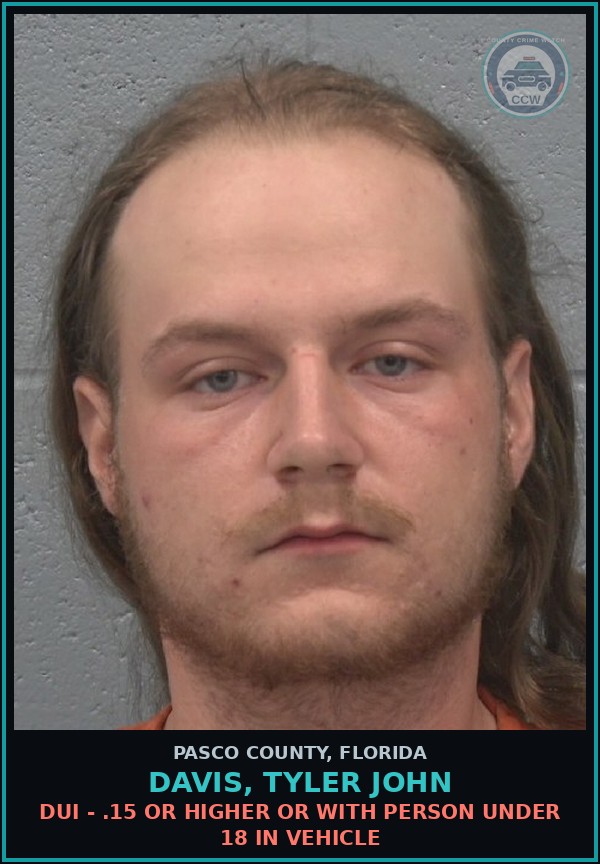 Booking mugshot of DAVIS, TYLER JOHN in Pasco County