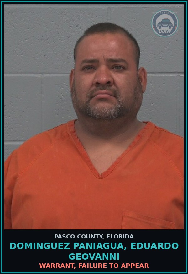 Booking mugshot of DOMINGUEZ PANIAGUA, EDUARDO GEOVANNI in Pasco County