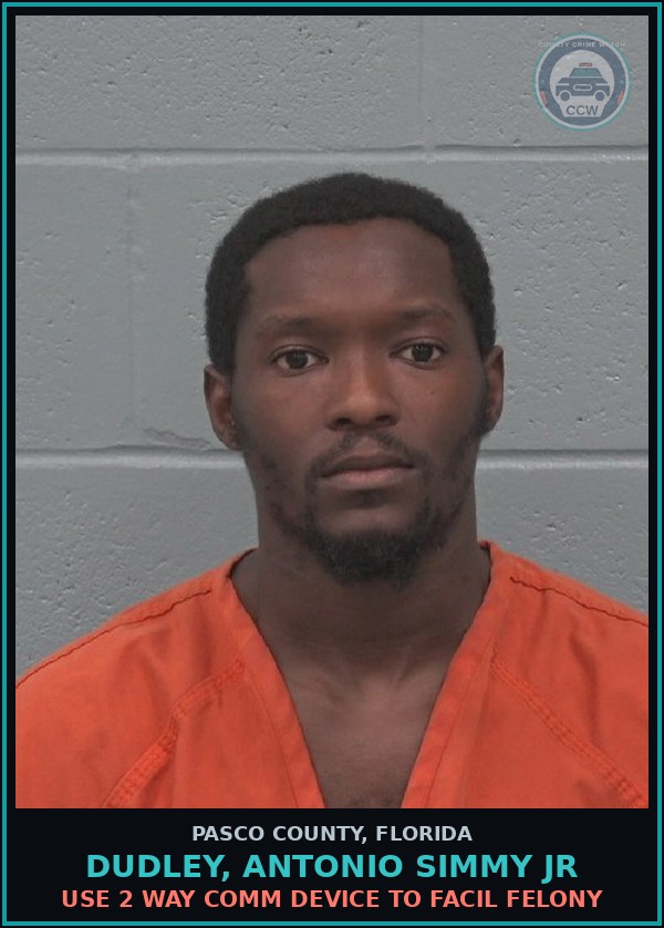 Booking mugshot of DUDLEY, ANTONIO SIMMY JR in Pasco County