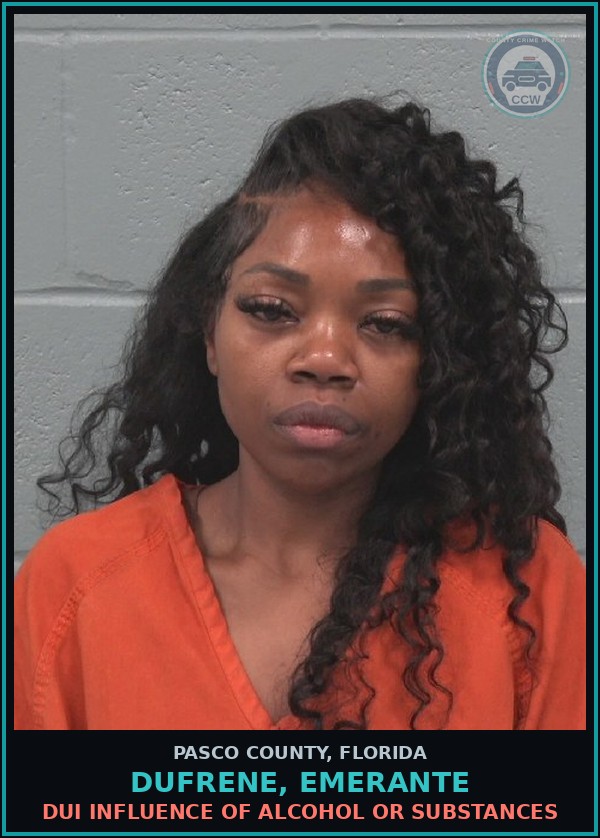 Booking mugshot of DUFRENE, EMERANTE in Pasco County