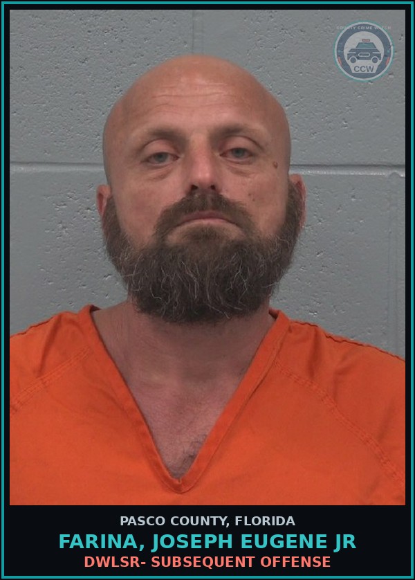 Booking mugshot of FARINA, JOSEPH EUGENE JR in Pasco County
