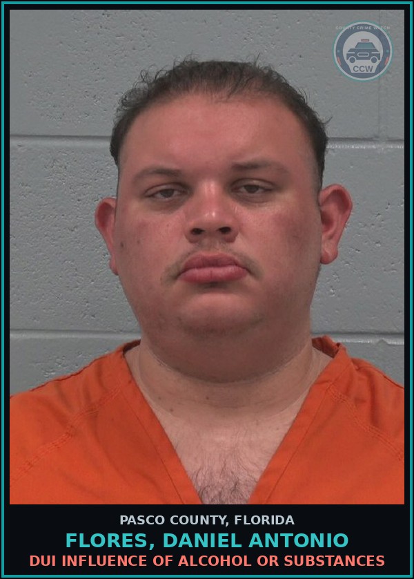 Booking mugshot of FLORES, DANIEL ANTONIO in Pasco County
