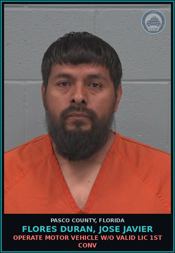 Booking mugshot of FLORES DURAN, JOSE JAVIER in Pasco County