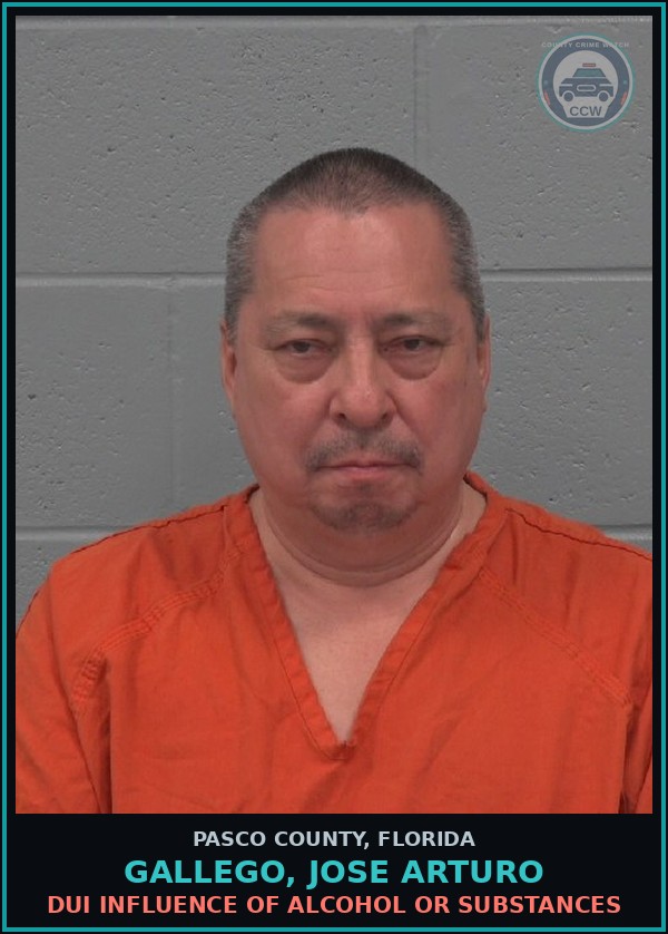 Booking mugshot of GALLEGO, JOSE ARTURO in Pasco County