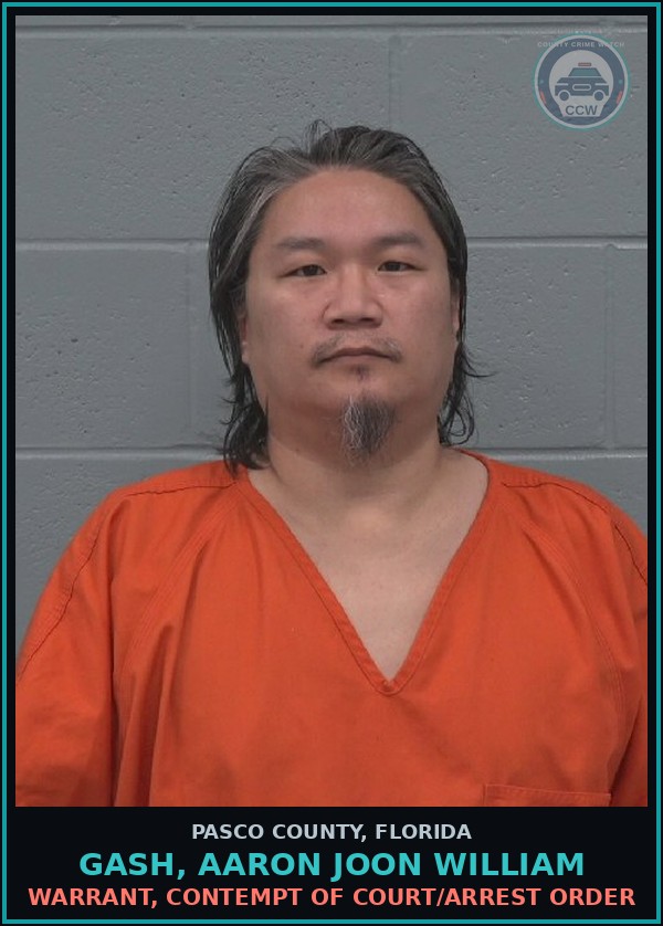 Booking mugshot of GASH, AARON JOON WILLIAM in Pasco County