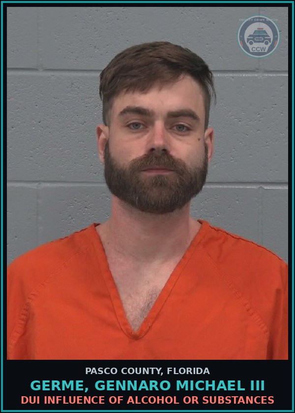 Booking mugshot of GERME, GENNARO MICHAEL III in Pasco County