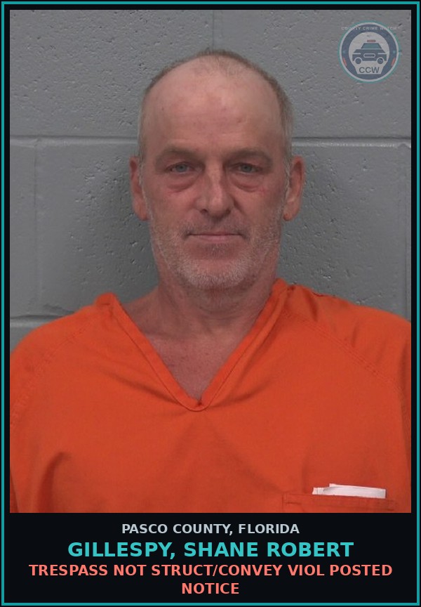 Booking mugshot of GILLESPY, SHANE ROBERT in Pasco County