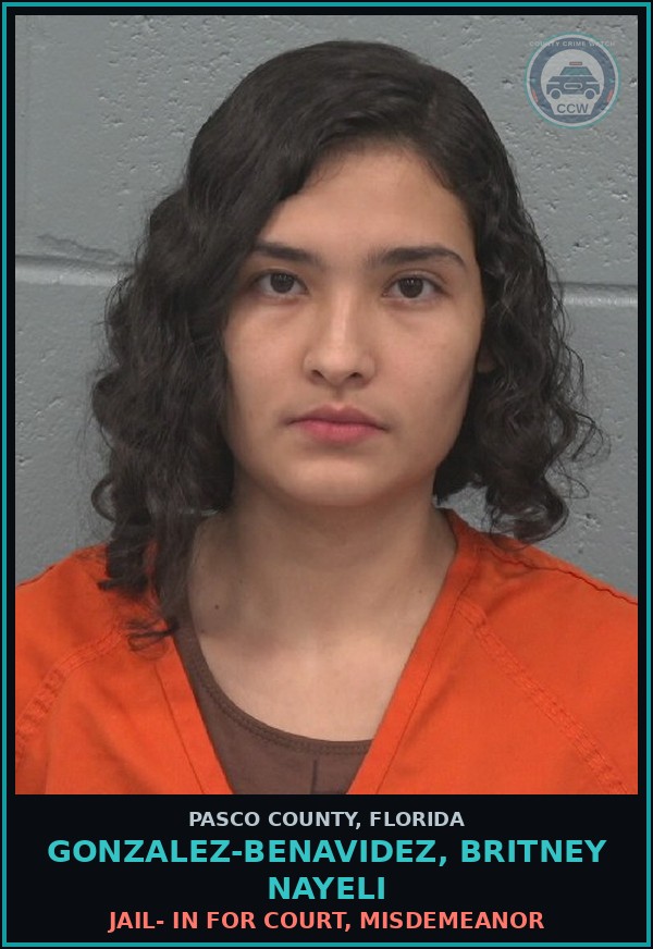 Booking mugshot of GONZALEZ-BENAVIDEZ, BRITNEY NAYELI in Pasco County