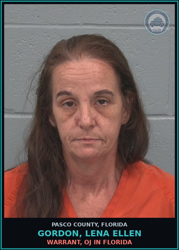 Booking mugshot of GORDON, LENA ELLEN in Pasco County