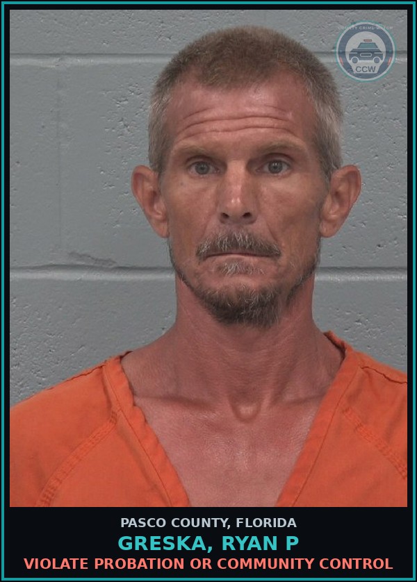 Booking mugshot of GRESKA, RYAN P in Pasco County