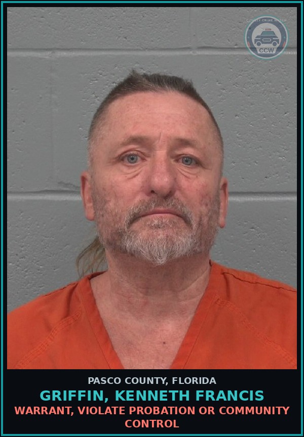 Booking mugshot of GRIFFIN, KENNETH FRANCIS in Pasco County