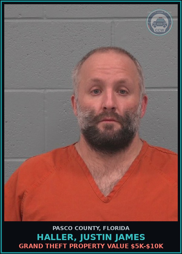 Booking mugshot of HALLER, JUSTIN JAMES in Pasco County