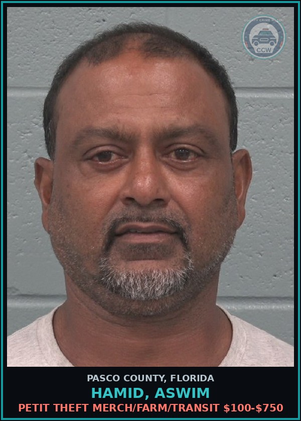 Booking mugshot of HAMID, ASWIM in Pasco County