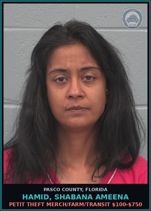 Booking mugshot of HAMID, SHABANA AMEENA in Pasco County