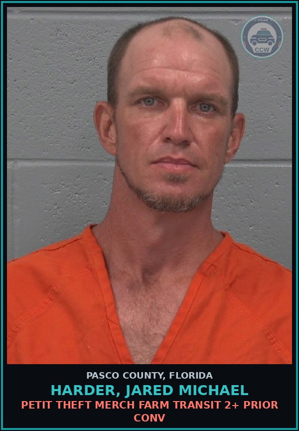 Booking mugshot of HARDER, JARED MICHAEL in Pasco County