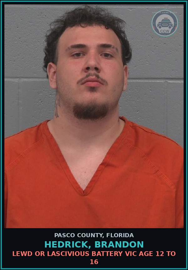 Booking mugshot of HEDRICK, BRANDON in Pasco County