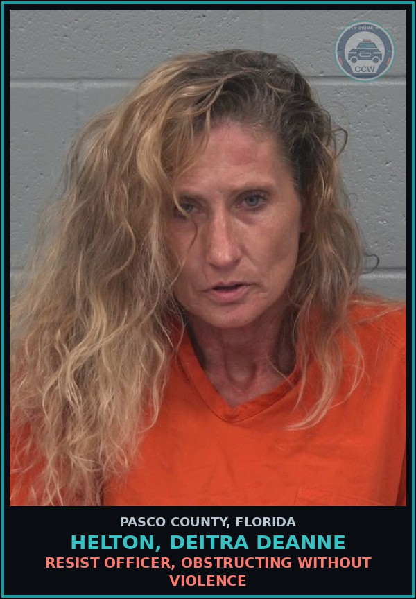 Booking mugshot of HELTON, DEITRA DEANNE in Pasco County