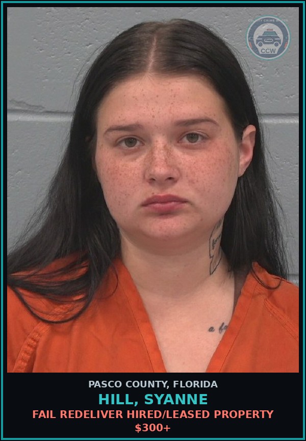 Booking mugshot of HILL, SYANNE in Pasco County