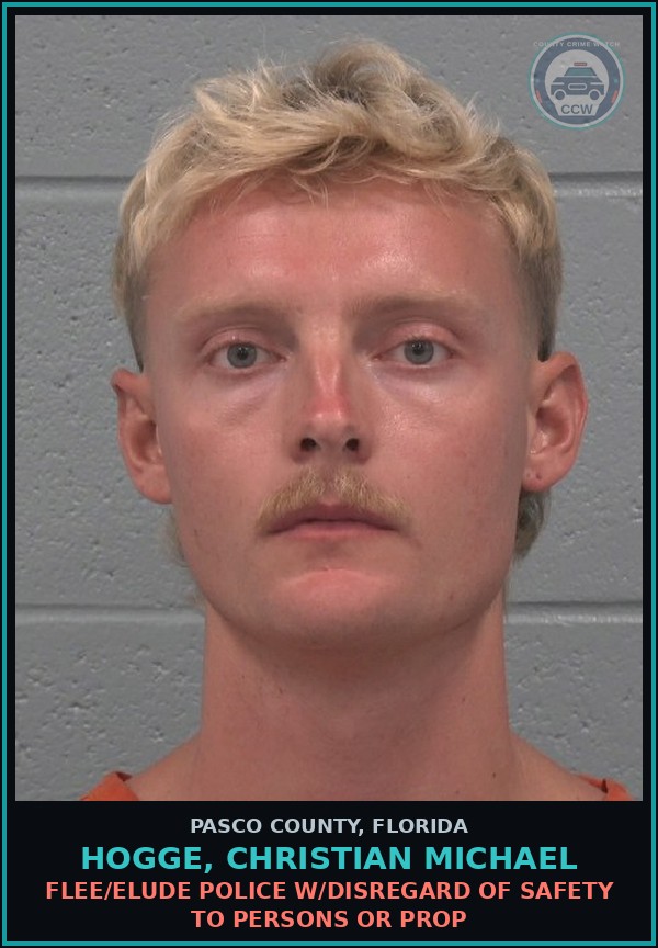 Booking mugshot of HOGGE, CHRISTIAN MICHAEL in Pasco County