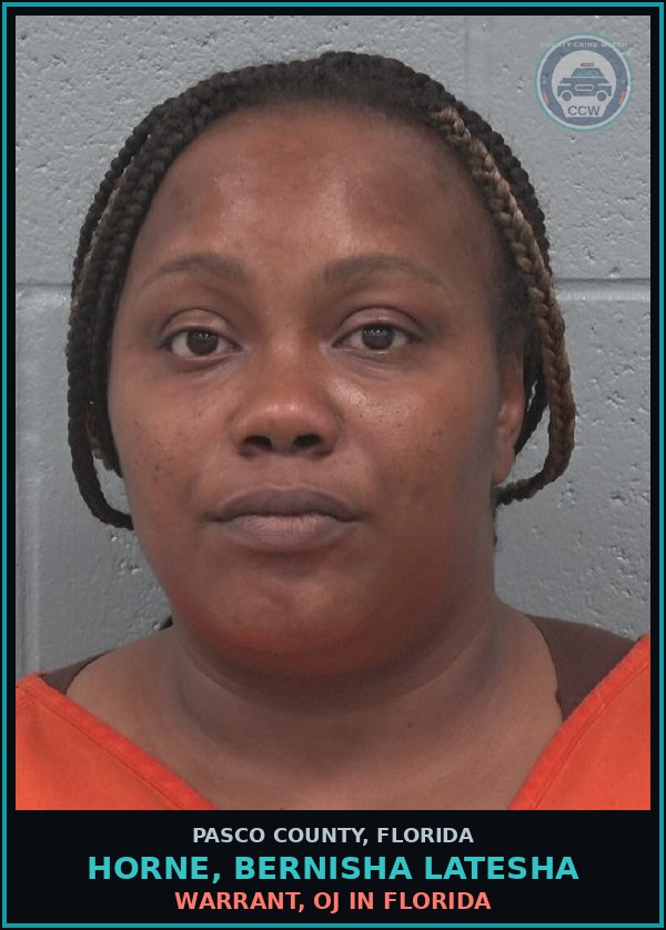 Booking mugshot of HORNE, BERNISHA LATESHA in Pasco County